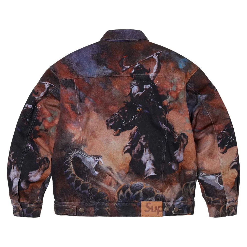 Supreme x Frank Frazetta Faux Shearling Lined Trucker Jacket (FW24) - Im Your Wardrobe