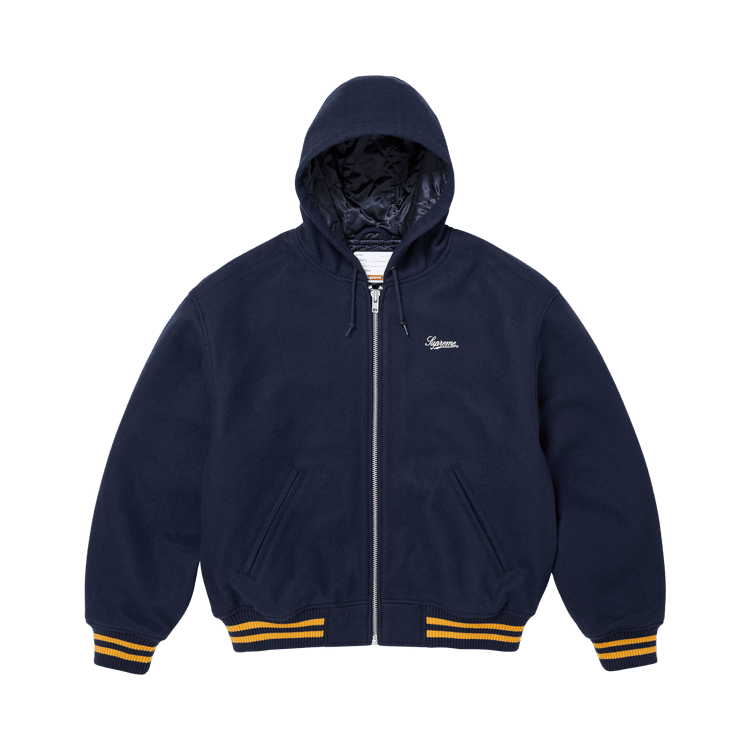 Supreme x Larry Clark Hooded Varsity Jacket Navy - Im Your Wardrobe