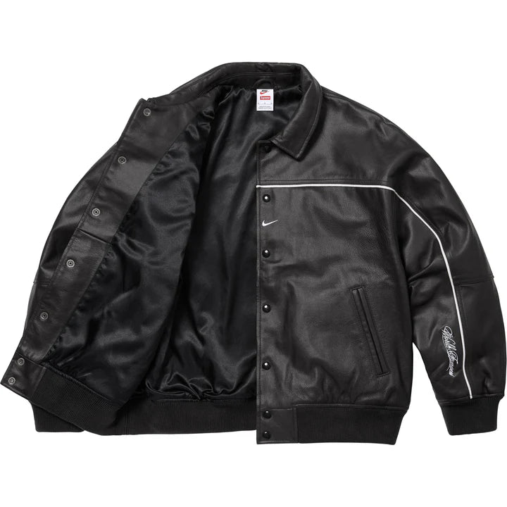 Supreme x Nike Leather Varsity Jacket 'Black' (SS25) - Im Your Wardrobe