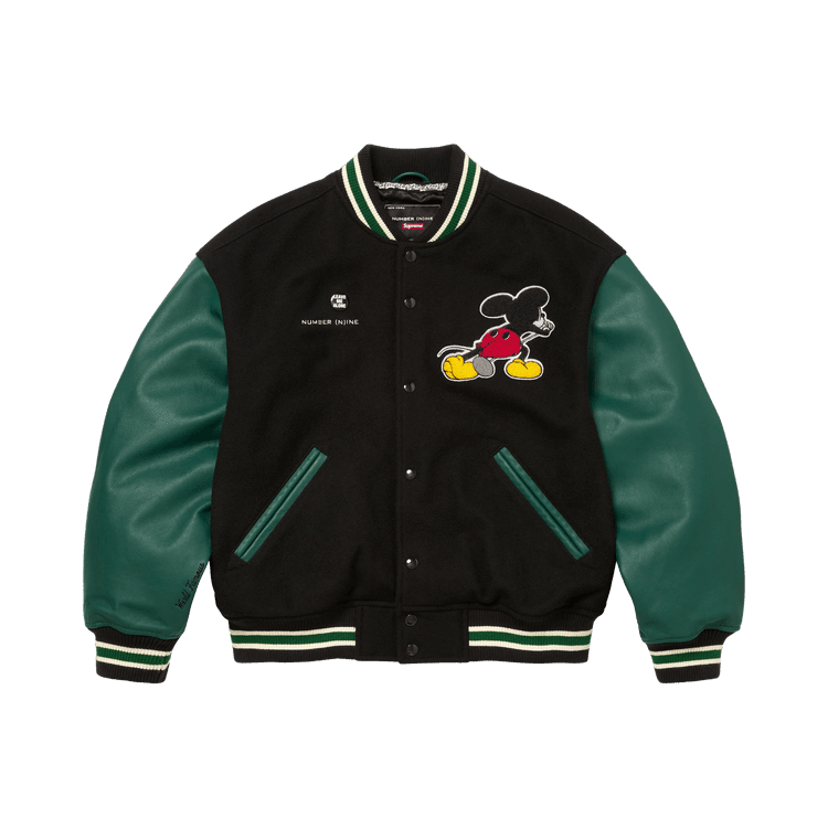 Supreme x Number (N)ine x Mickey Mouse Varsity Jacket Black - Im Your Wardrobe