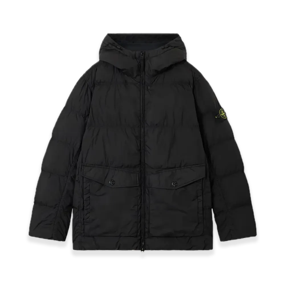 Stone Island Crinkle Reps Recycled Nylon Hooded Down Jacket Black