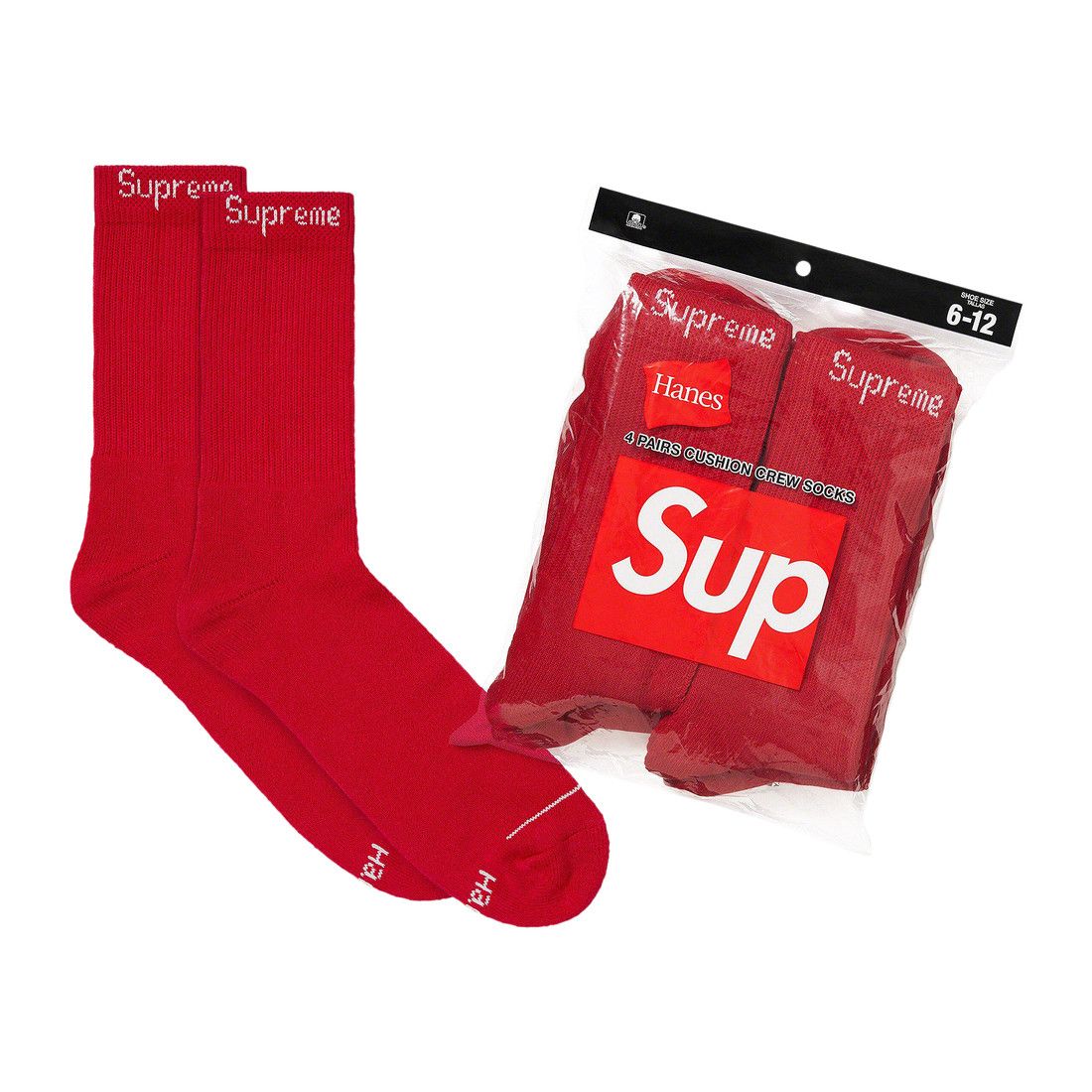 Supreme x Hanes Crew Socks (4 Pack) Red - Im Your Wardrobe