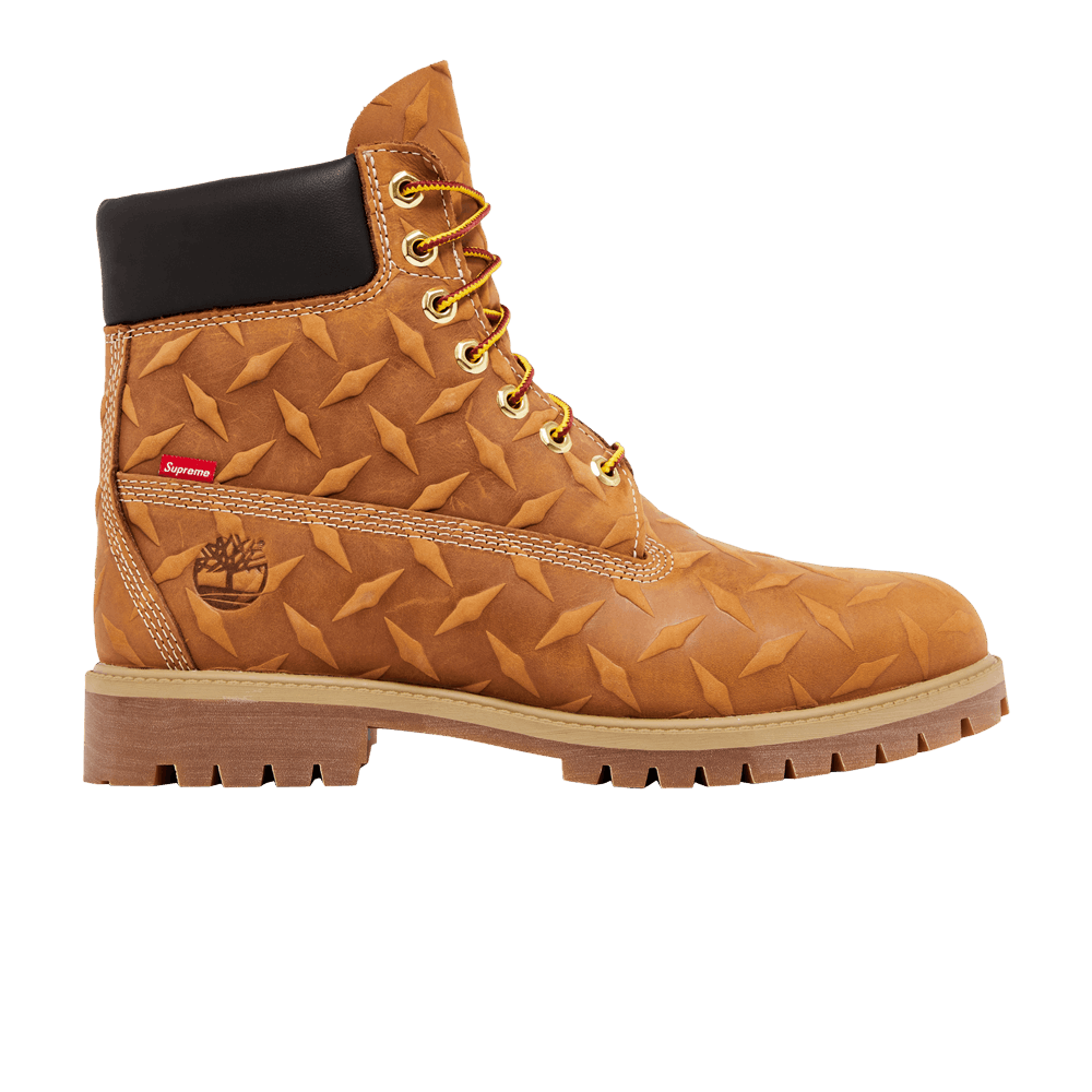 Timberland 6 Inch Premium Waterproof Boot x Supreme Embossed Diamond Plate Wheat - Im Your Wardrobe