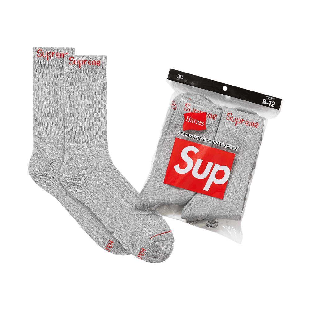 Supreme x Hanes Crew Socks (4 Pack) Heather Grey - Im Your Wardrobe