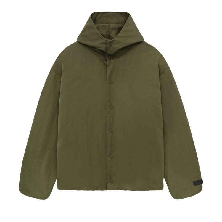 Fear of God Essentials Textured Nylon Hooded Coaches Jacket Military (FW24)