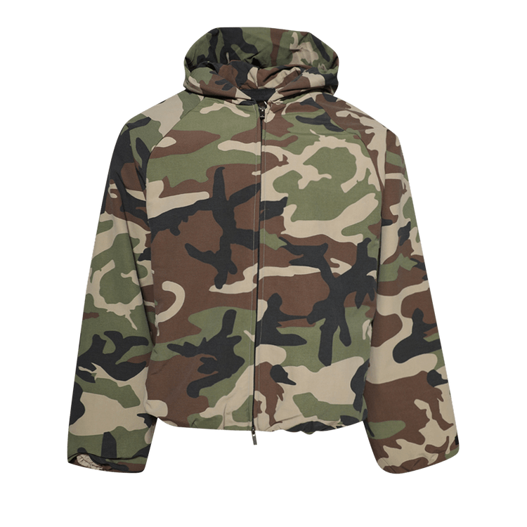 Fear of God Essentials Military Nylon Hooded Jacket Woodland Camo (FW24)
