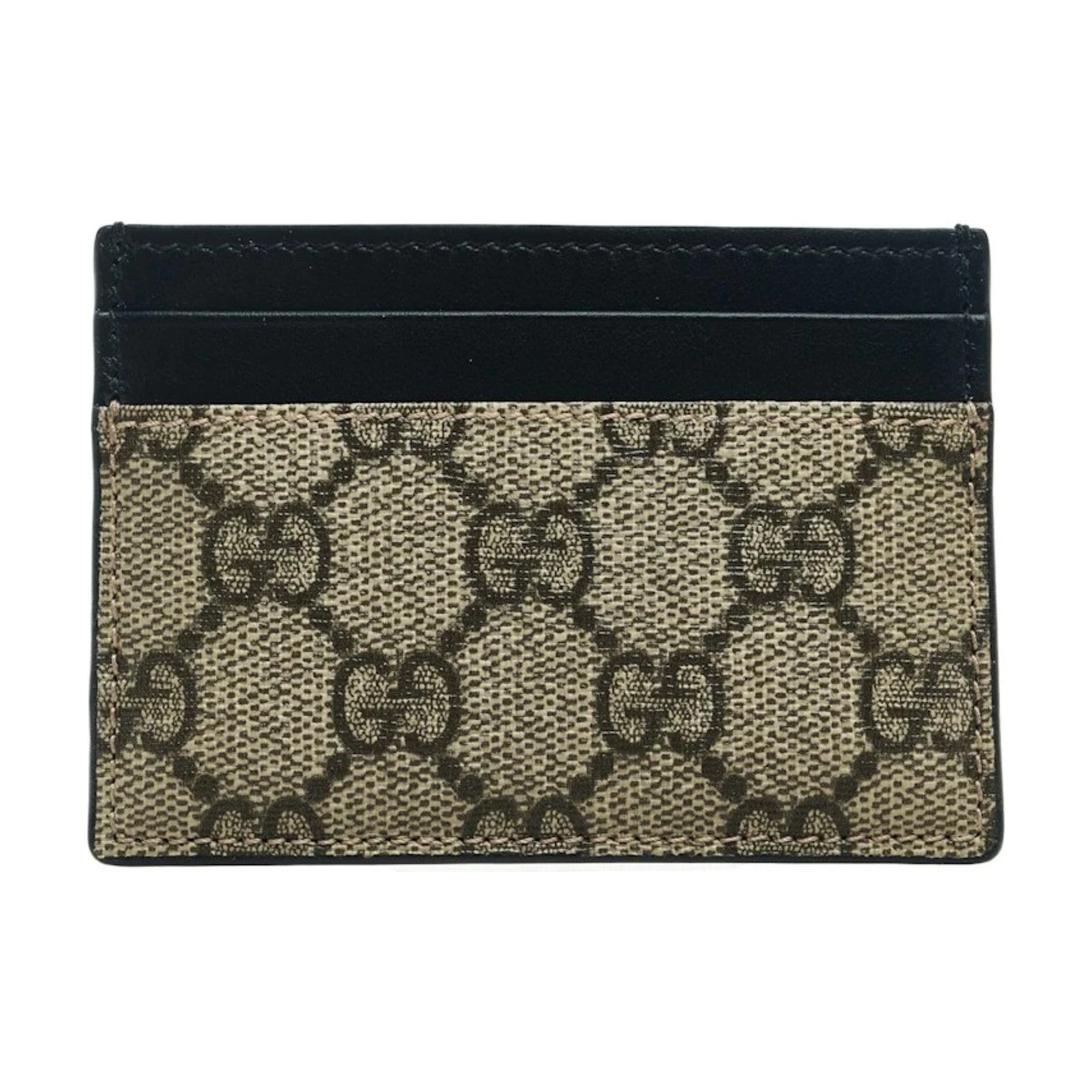 Gucci GG Supreme Card Case Beige/Black front