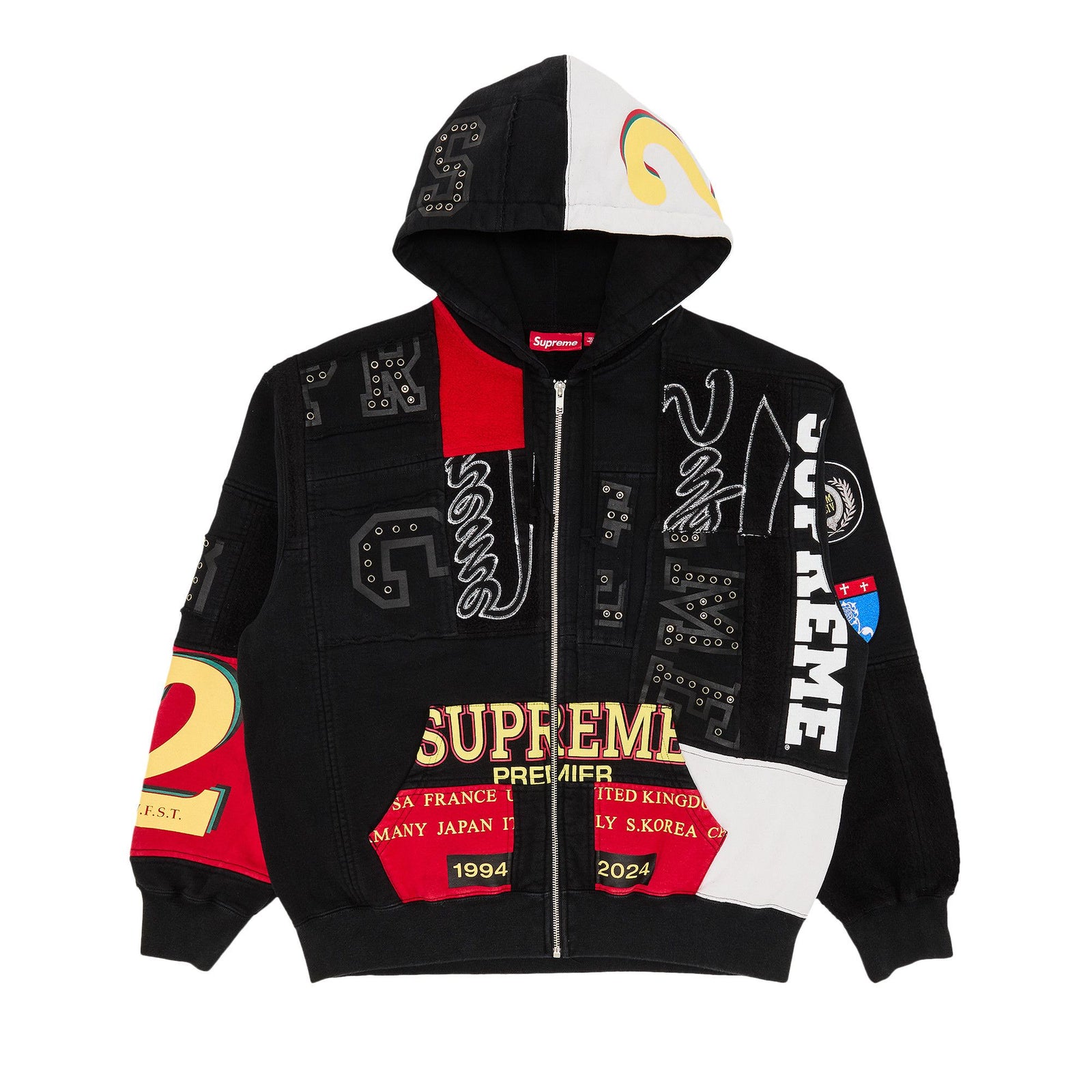 Supreme Patchwork Zip Up Hooded Sweatshirt (SS25) Black - Im Your Wardrobe