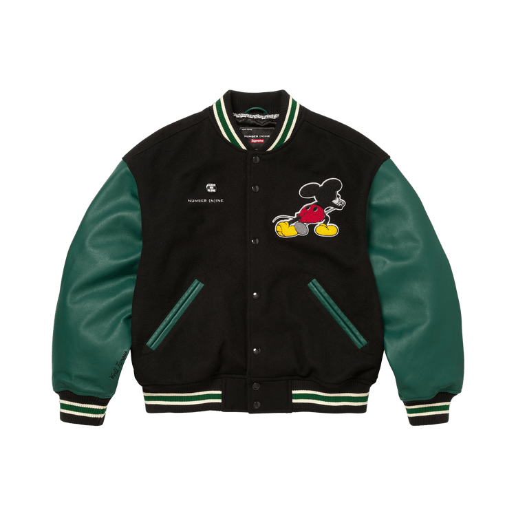 Supreme x Number (N)ine x Mickey Mouse Varsity Jacket Black