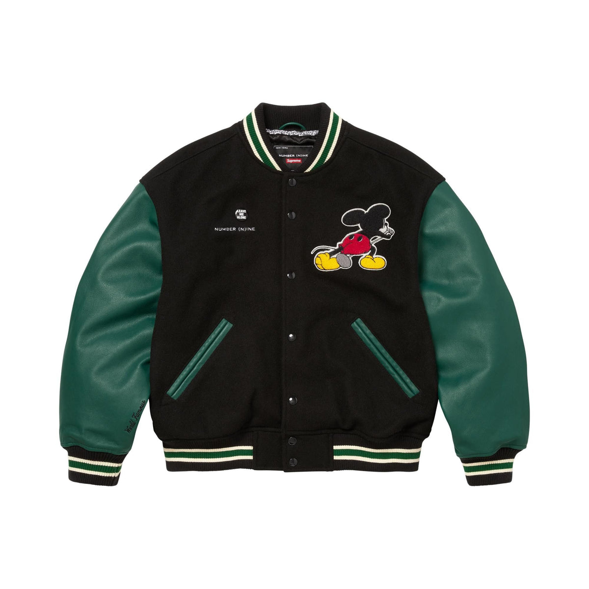 Supreme x Number (N)ine x Mickey Mouse Varsity Jacket Black