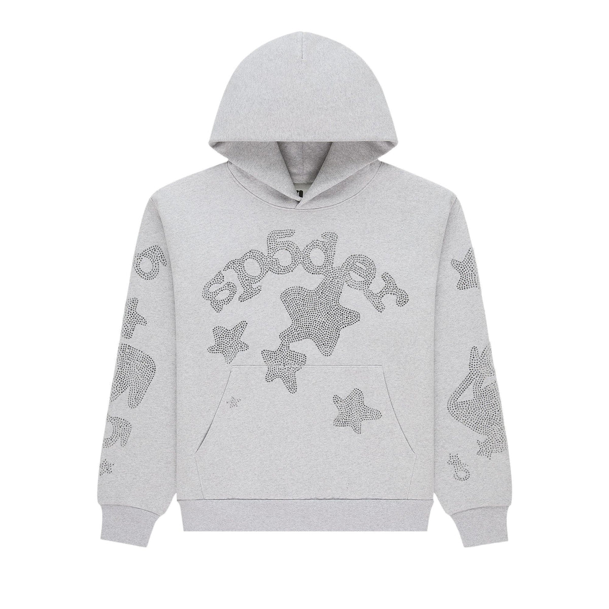 Sp5der Rhinestone Beluga Hoodie Heather Grey front