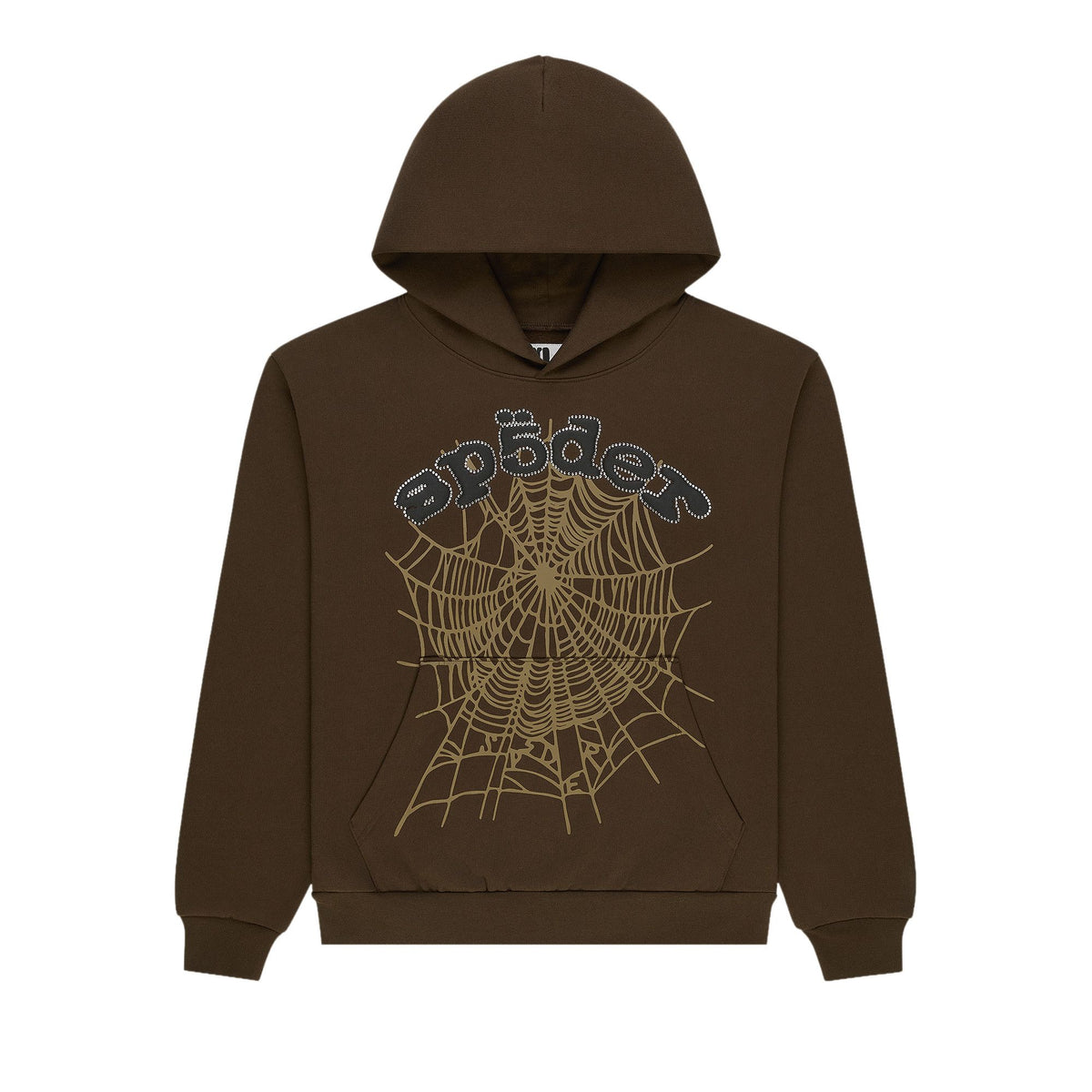 Sp5der OG Web Rhinestone Hoodie Brown front