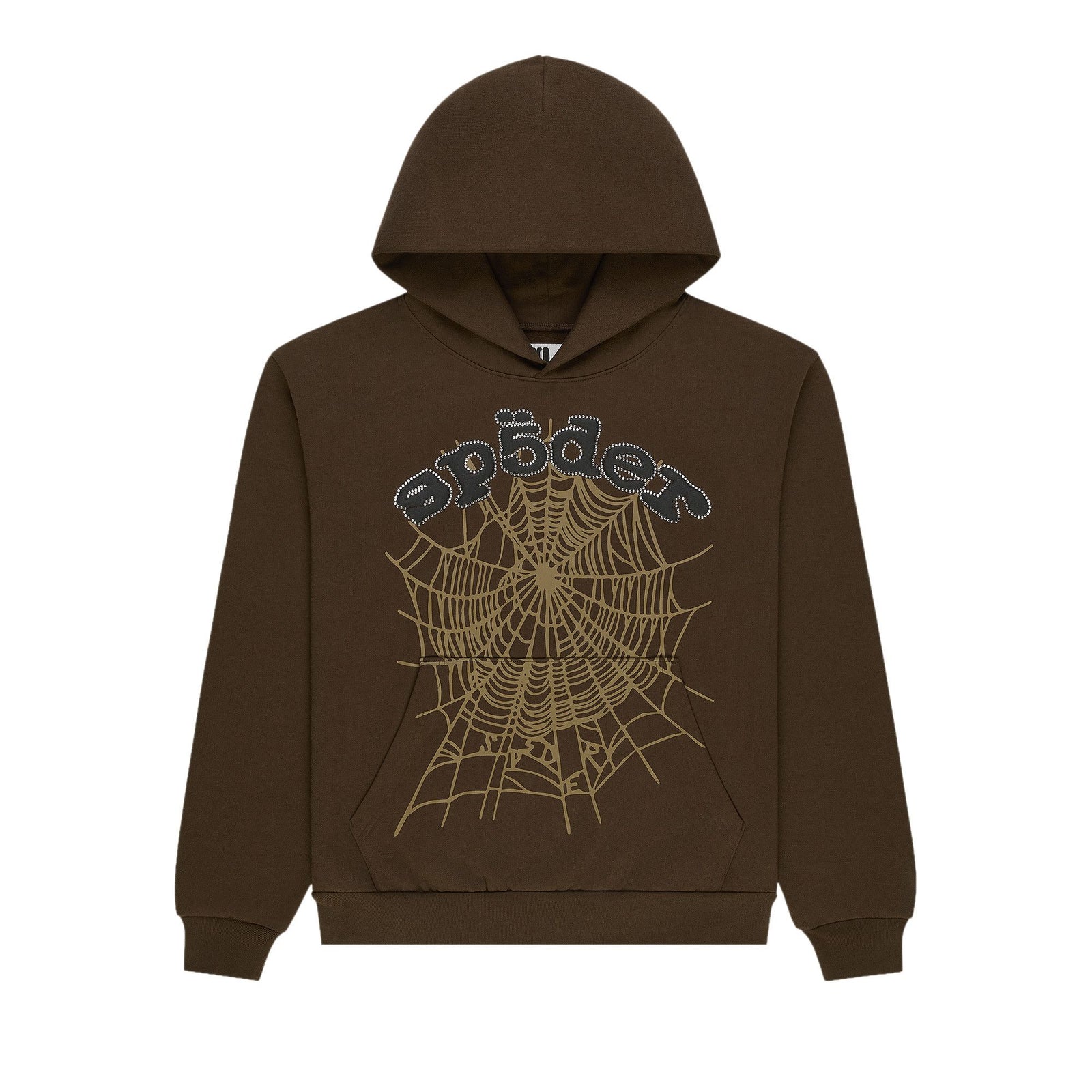 Sp5der OG Web Rhinestone Hoodie Brown front