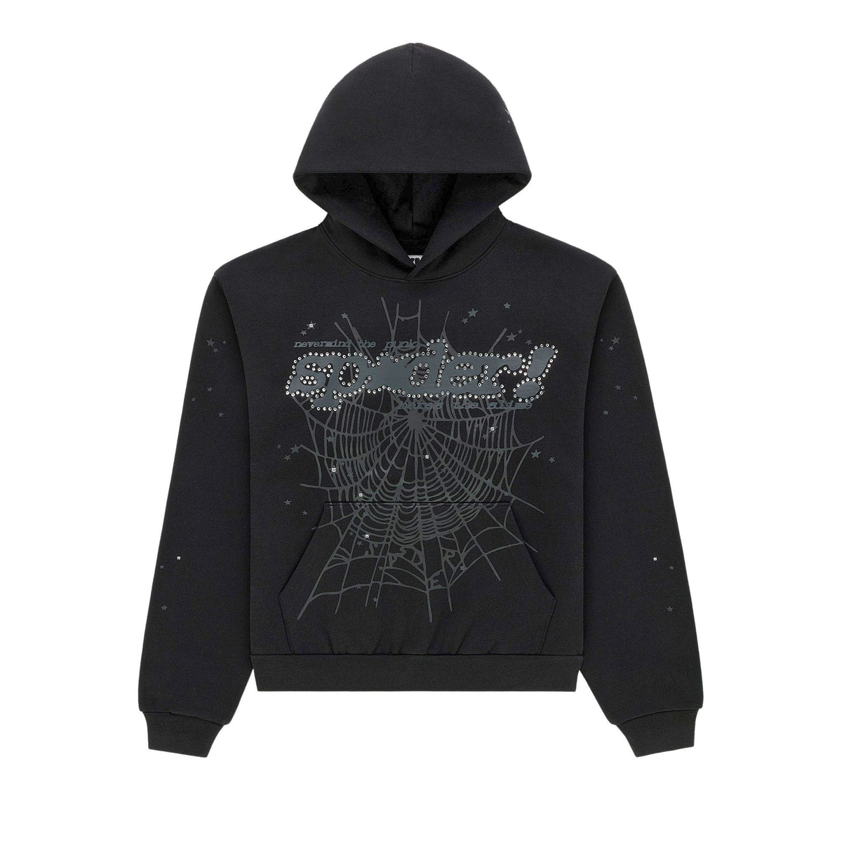 Sp5der Rhinestone Punk V2 Hoodie Black front