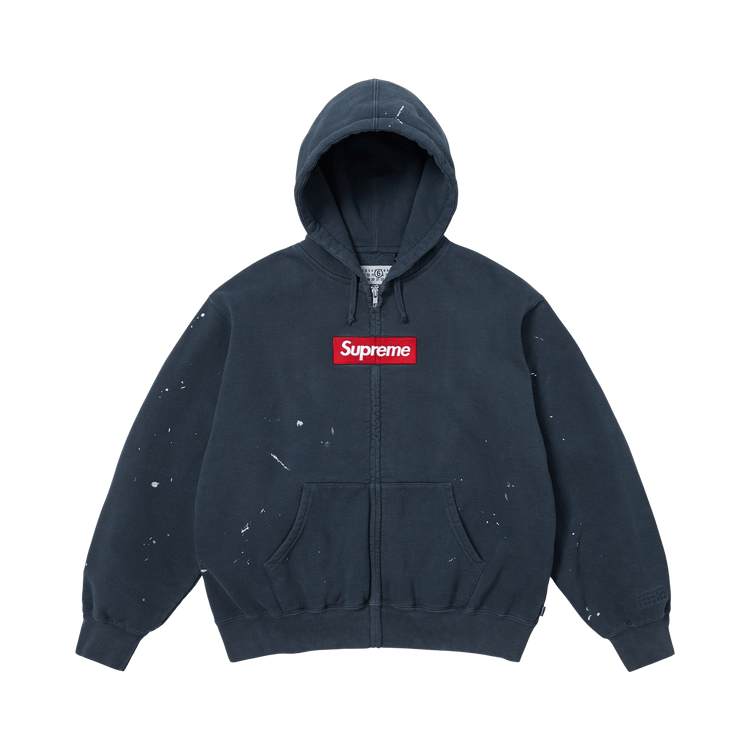 Supreme x MM6 Maison Margiela Box Logo Zip Up Hooded Sweatshirt Navy