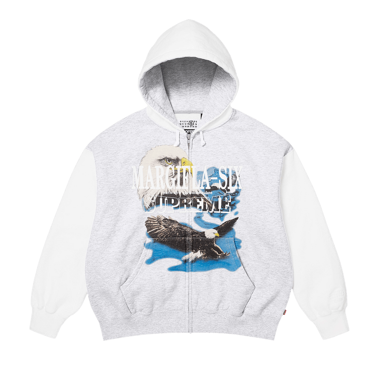 Supreme x MM6 Maison Margiela Eagle Zip Up Hooded Sweatshirt Ash Grey