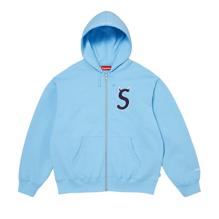 Supreme Devil S Logo Zip Up Hooded Sweatshirt Light Blue