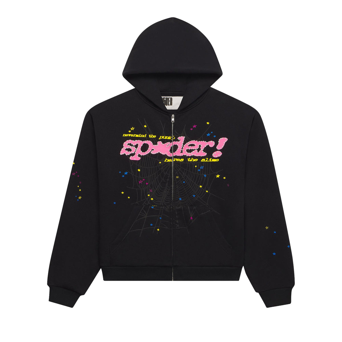Sp5der Punk V2 Zip Up Hoodie Black front