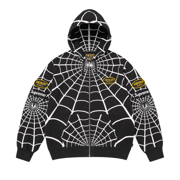 Supreme x Vanson Leathers Spider-Man Zip Up Hooded Sweatshirt Black
