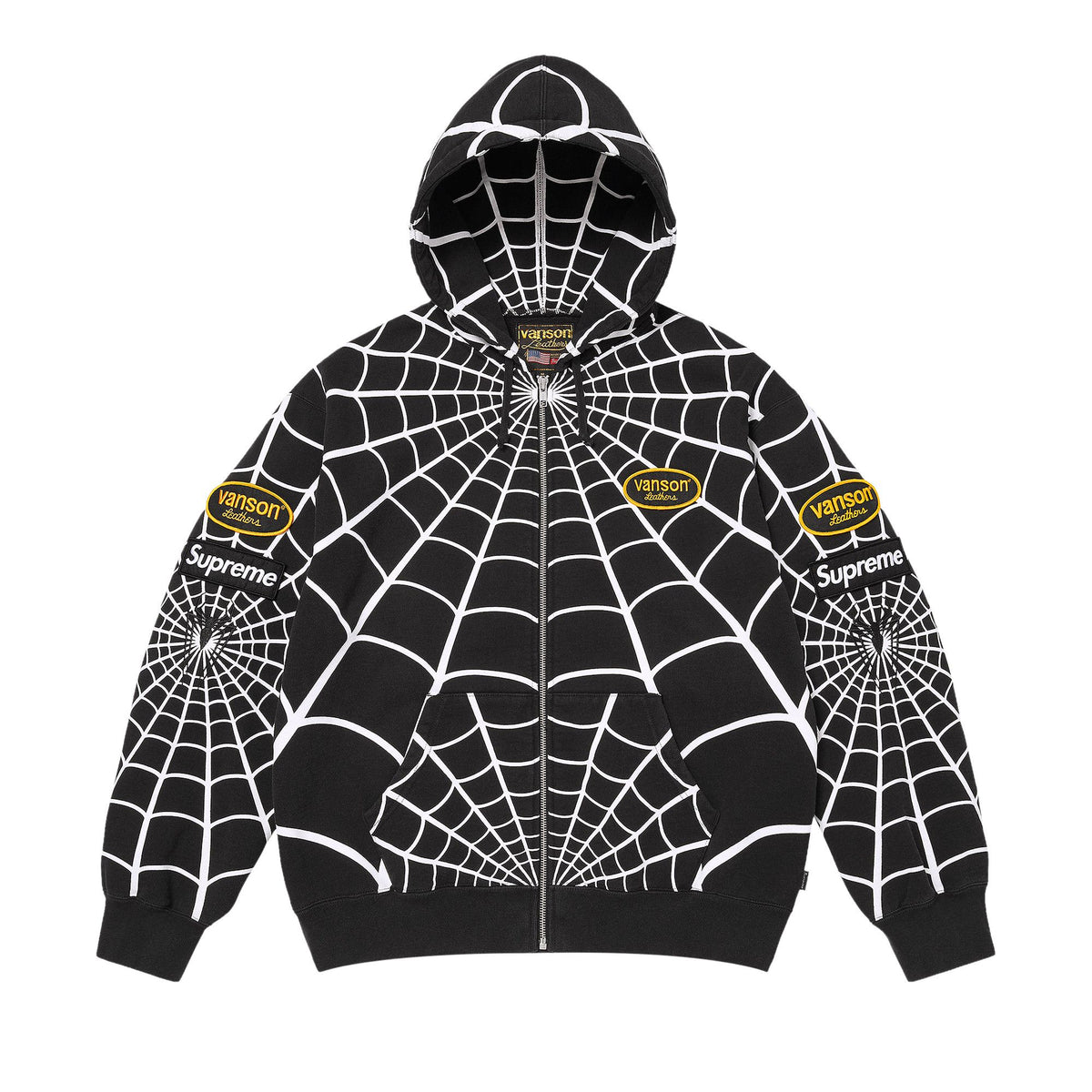Supreme x Vanson Leathers Spider-Man Zip Up Hooded Sweatshirt Black