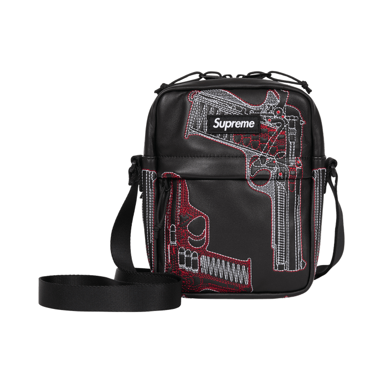 Supreme Guns Embroidered Leather Shoulder Bag Black