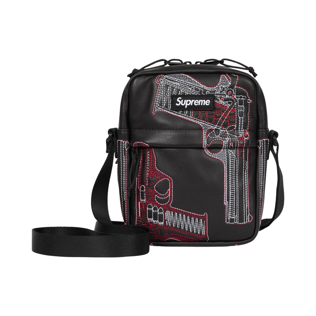 Supreme Guns Embroidered Leather Shoulder Bag Black