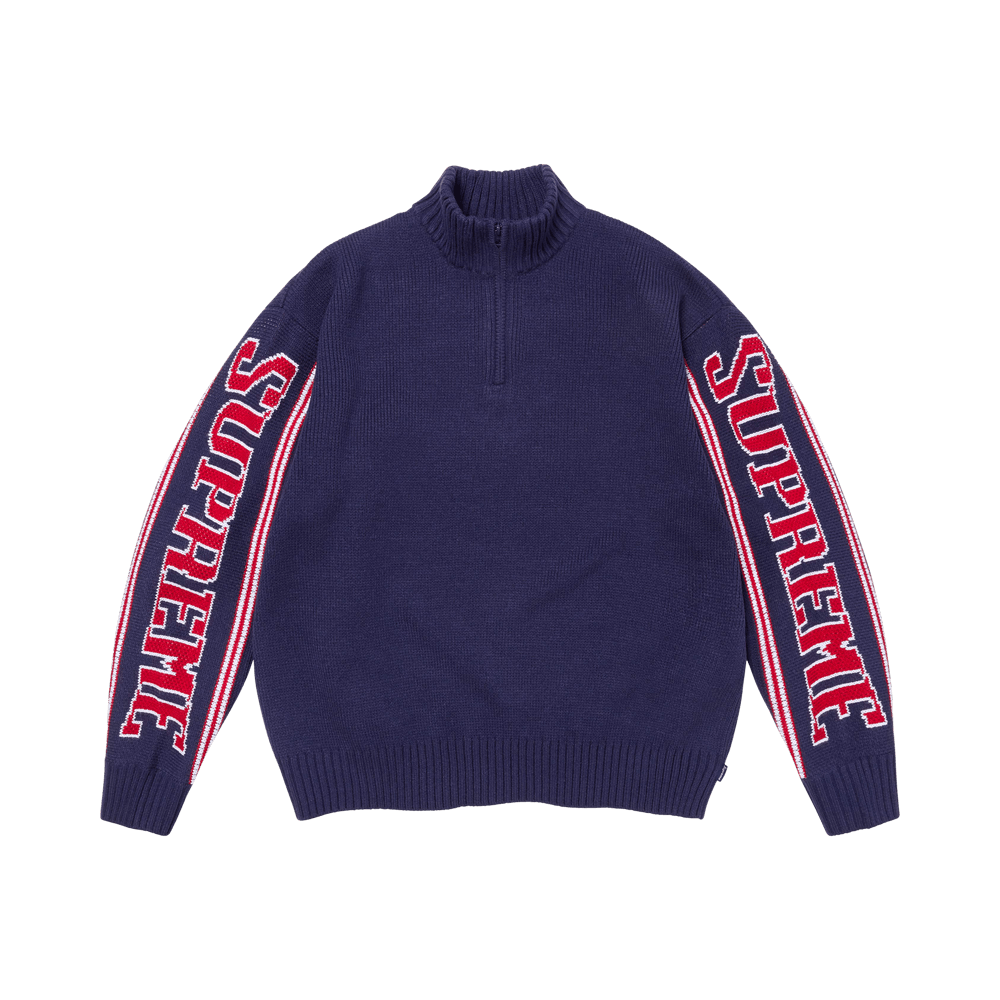Supreme Jacquard Sleeve Half Zip Sweater Navy - Im Your Wardrobe