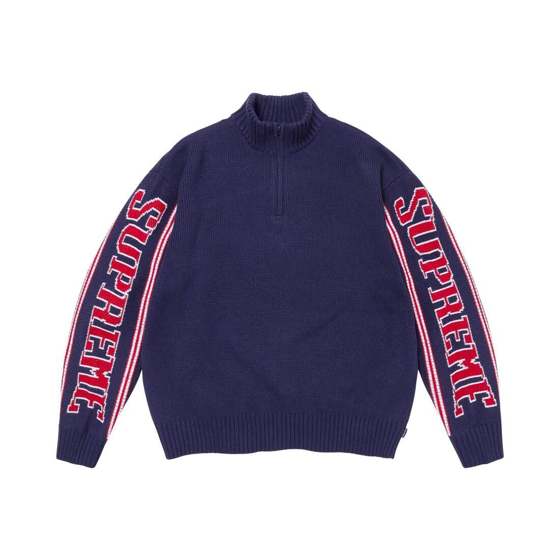 Supreme Jacquard Sleeve Half Zip Sweater Navy - Im Your Wardrobe
