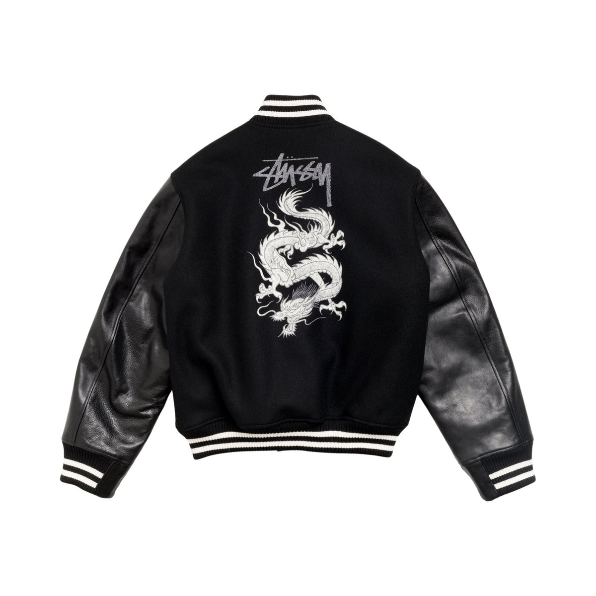 Junya Watanabe x Stussy W-Name Dragon Print Stadium Jacket Black back