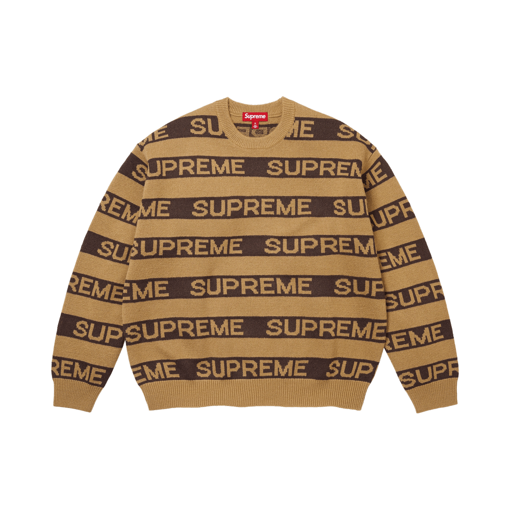 Supreme Stripe Logo Sweater Tan