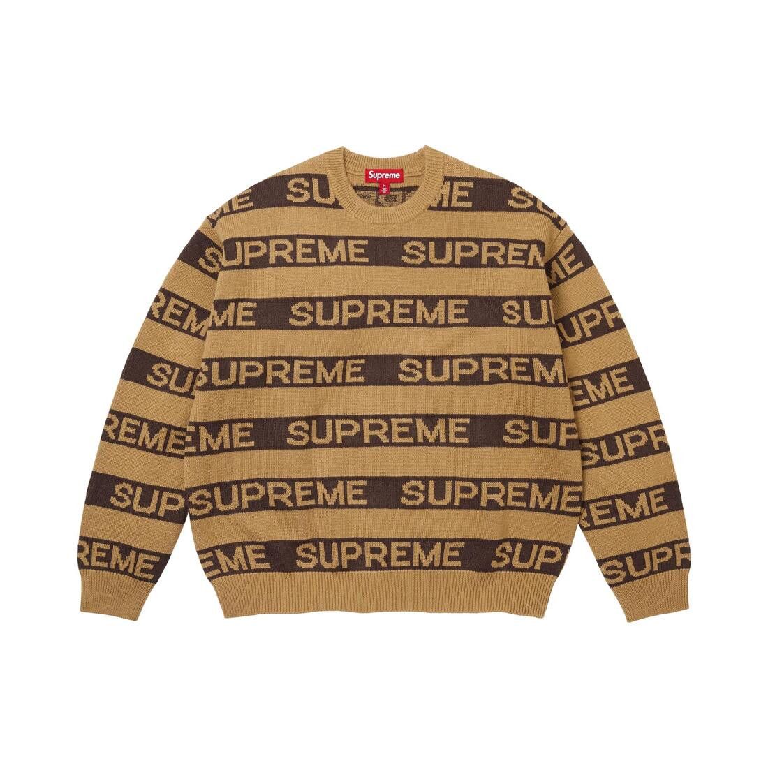 Supreme Stripe Logo Sweater Tan