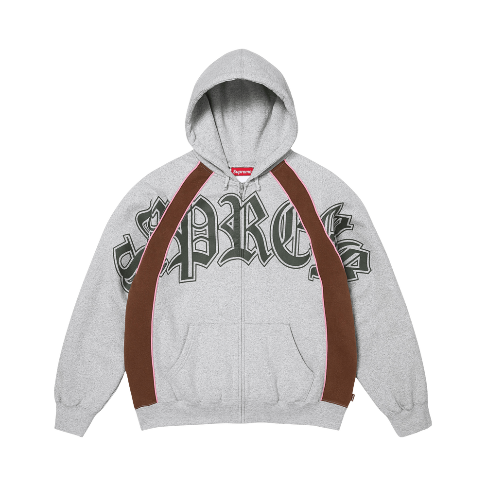 Supreme Paneled Zip Up Hooded Sweatshirt Heather Grey