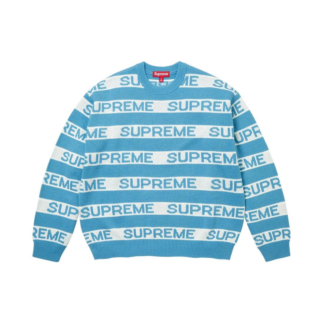 Supreme Stripe Logo Sweater Blue