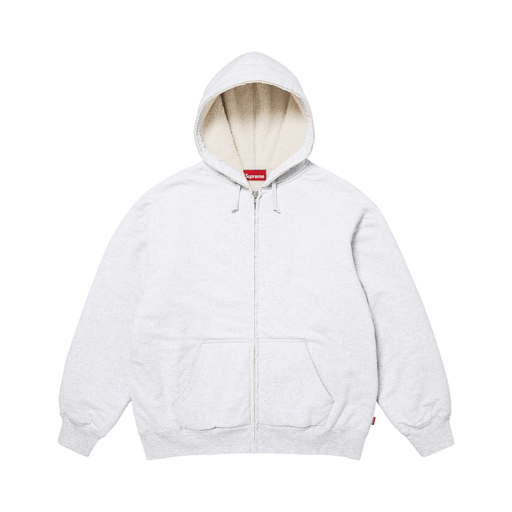 Supreme Shearling Lined Zip Up Hooded Sweatshirt Ash Grey