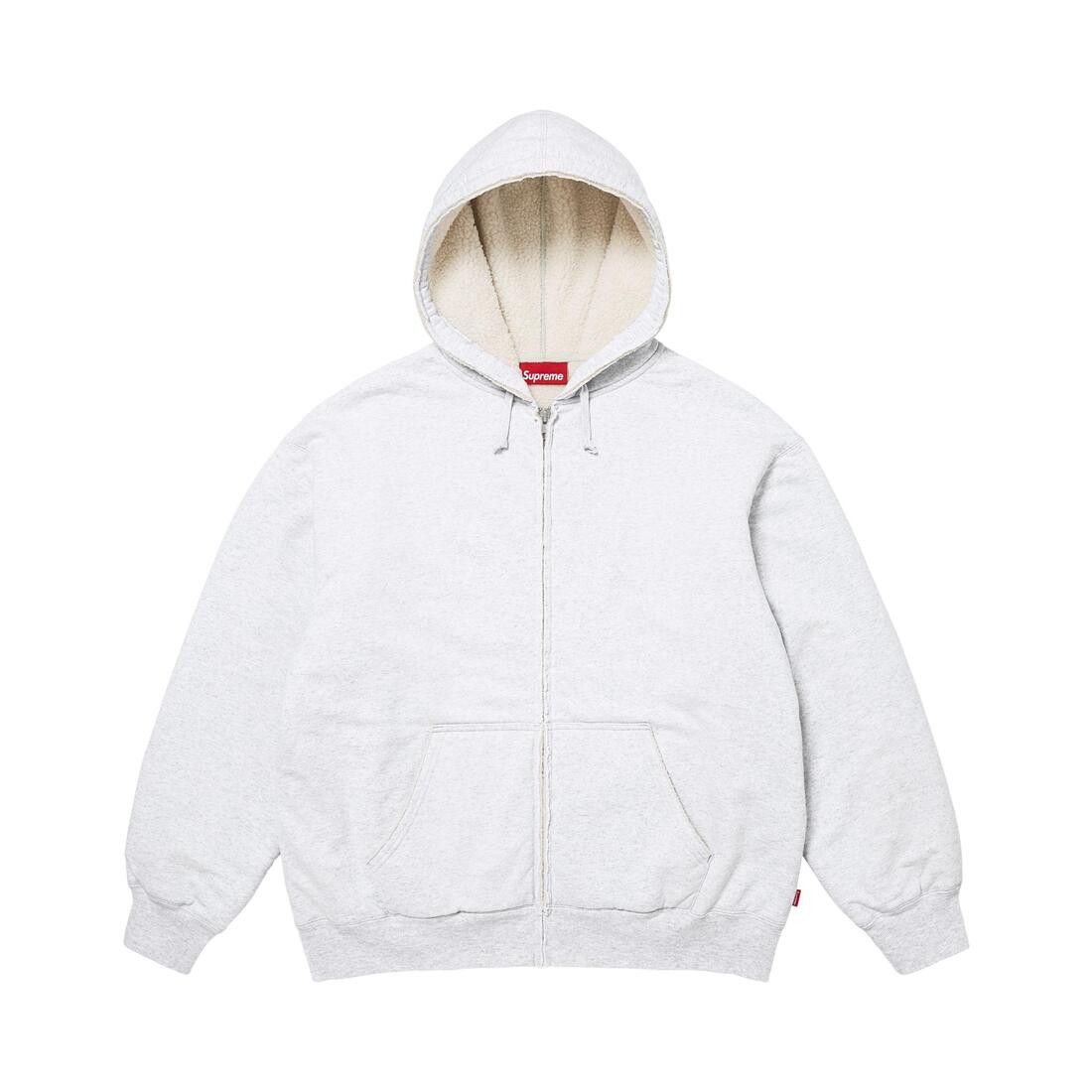 Supreme Shearling Lined Zip Up Hooded Sweatshirt Ash Grey