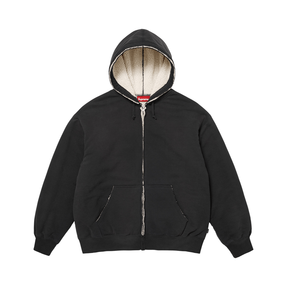Supreme Shearling Lined Zip Up Hooded Sweatshirt Black