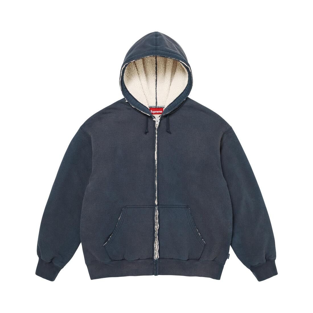 Supreme Shearling Lined Zip Up Hooded Sweatshirt Navy