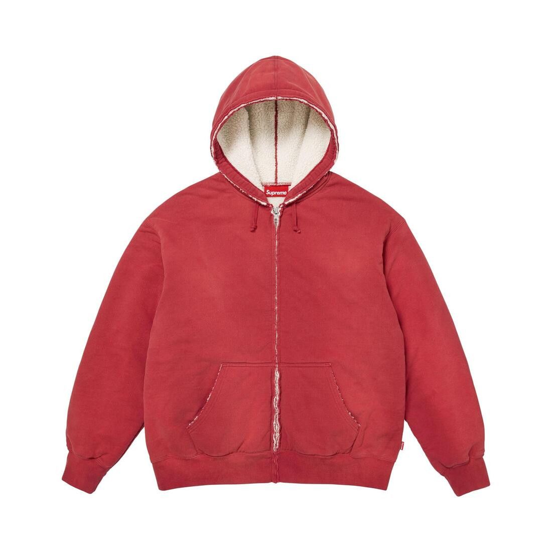 Supreme Shearling Lined Zip Up Hooded Sweatshirt Dark Red