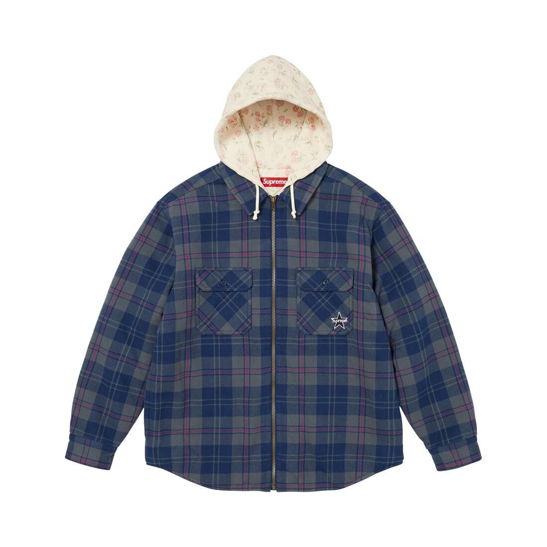 Supreme Thermal Lined Hooded Flannel Zip Up Shirt Blue
