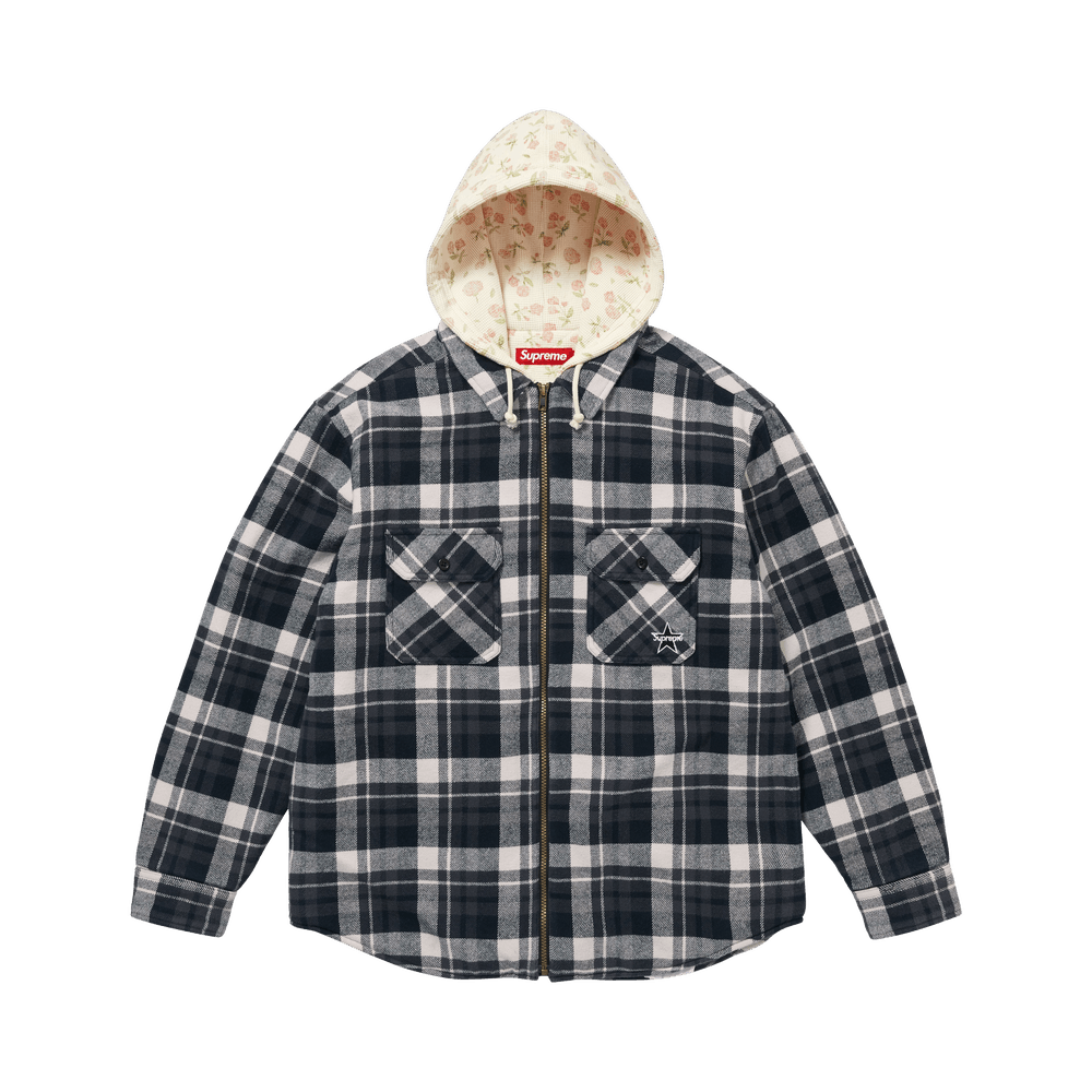 Supreme Thermal Lined Hooded Flannel Zip Up Shirt Black