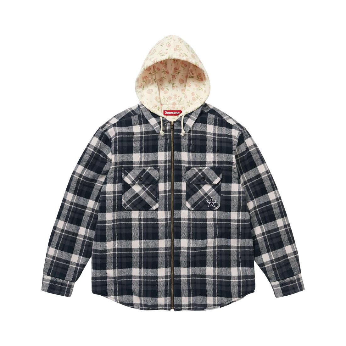 Supreme Thermal Lined Hooded Flannel Zip Up Shirt Black