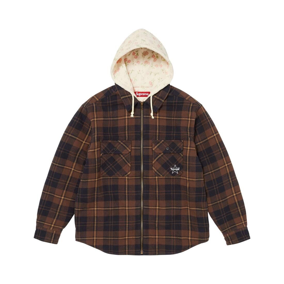 Supreme Thermal Lined Hooded Flannel Zip Up Shirt Brown