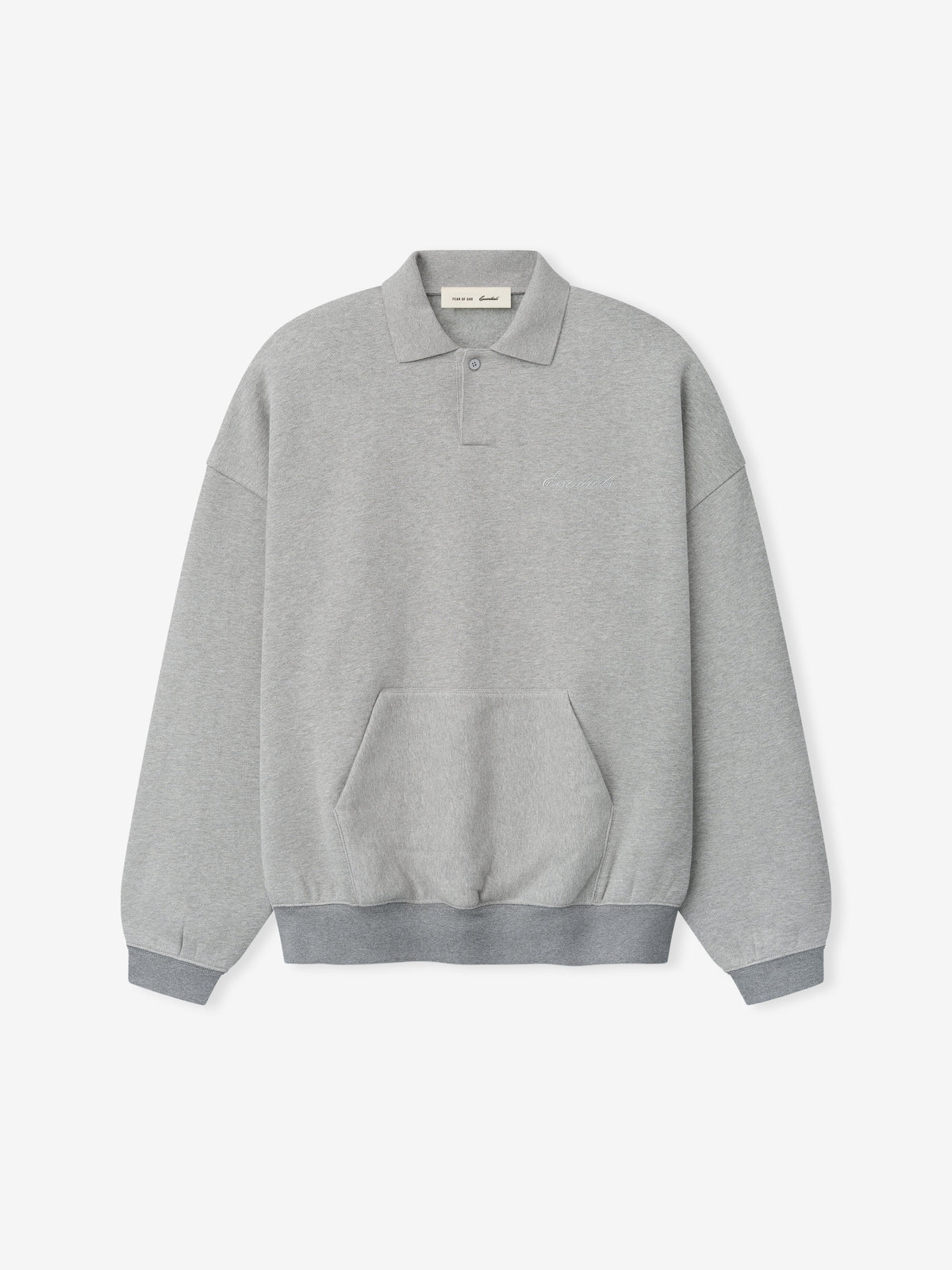 Fear of God Essentials Signature 90s Polo Sweatshirt Concrete Heather - Im Your Wardrobe