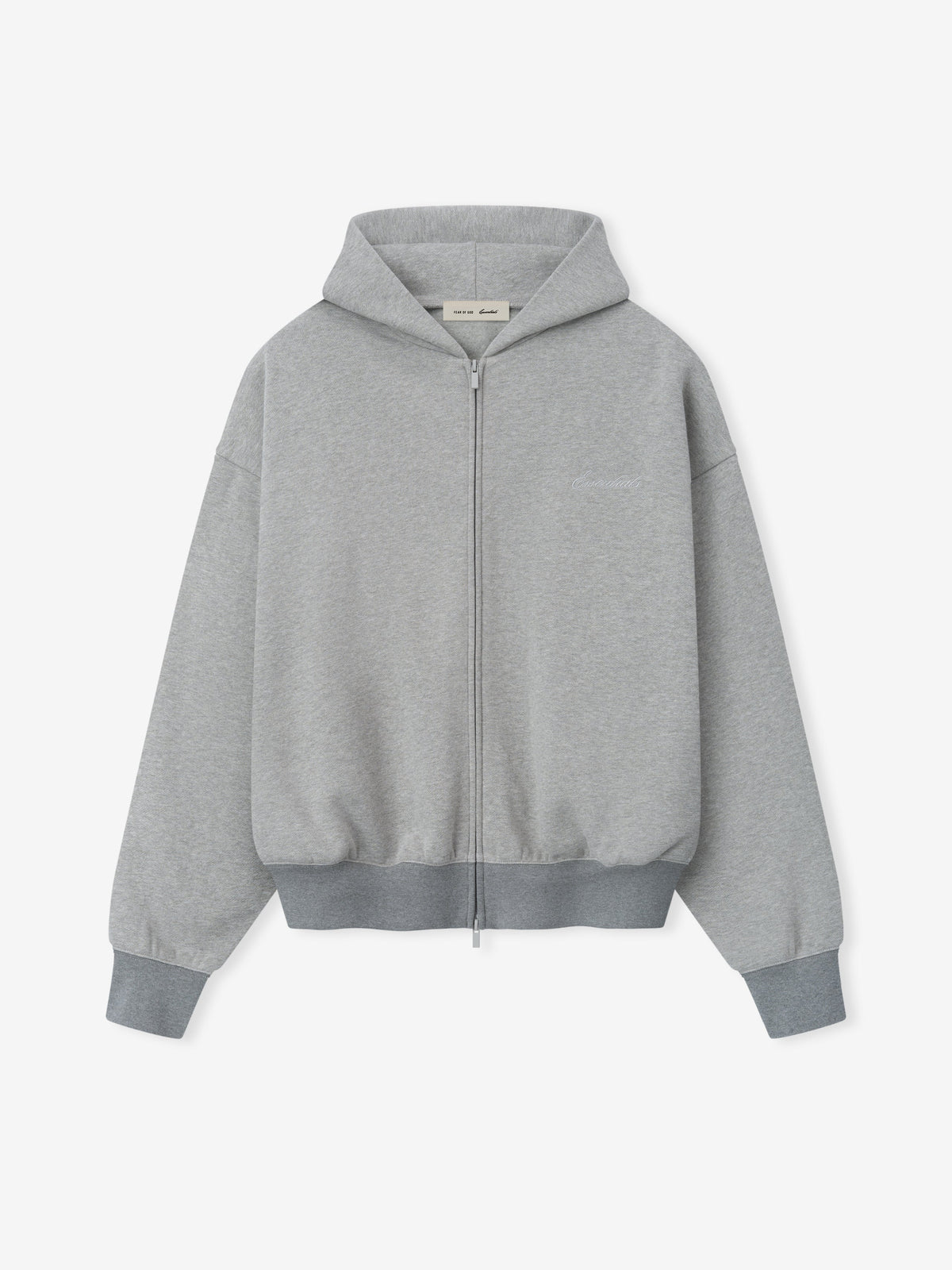 Fear of God Essentials Signature Classic Full Zip Hoodie Concrete Heather - Im Your Wardrobe
