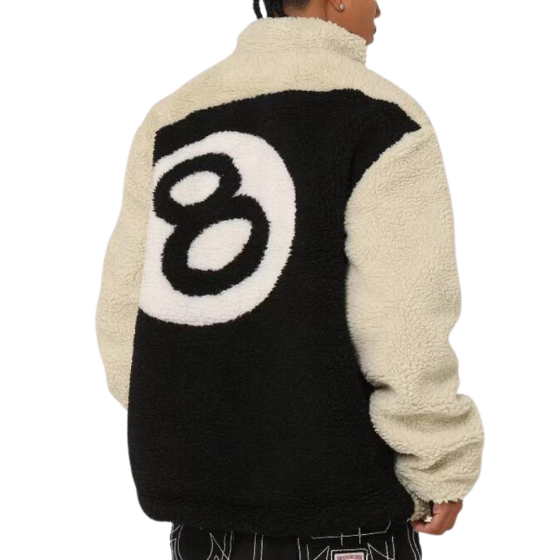 Stussy 8 Ball Reversible Fleece Jacket - Cream / Black