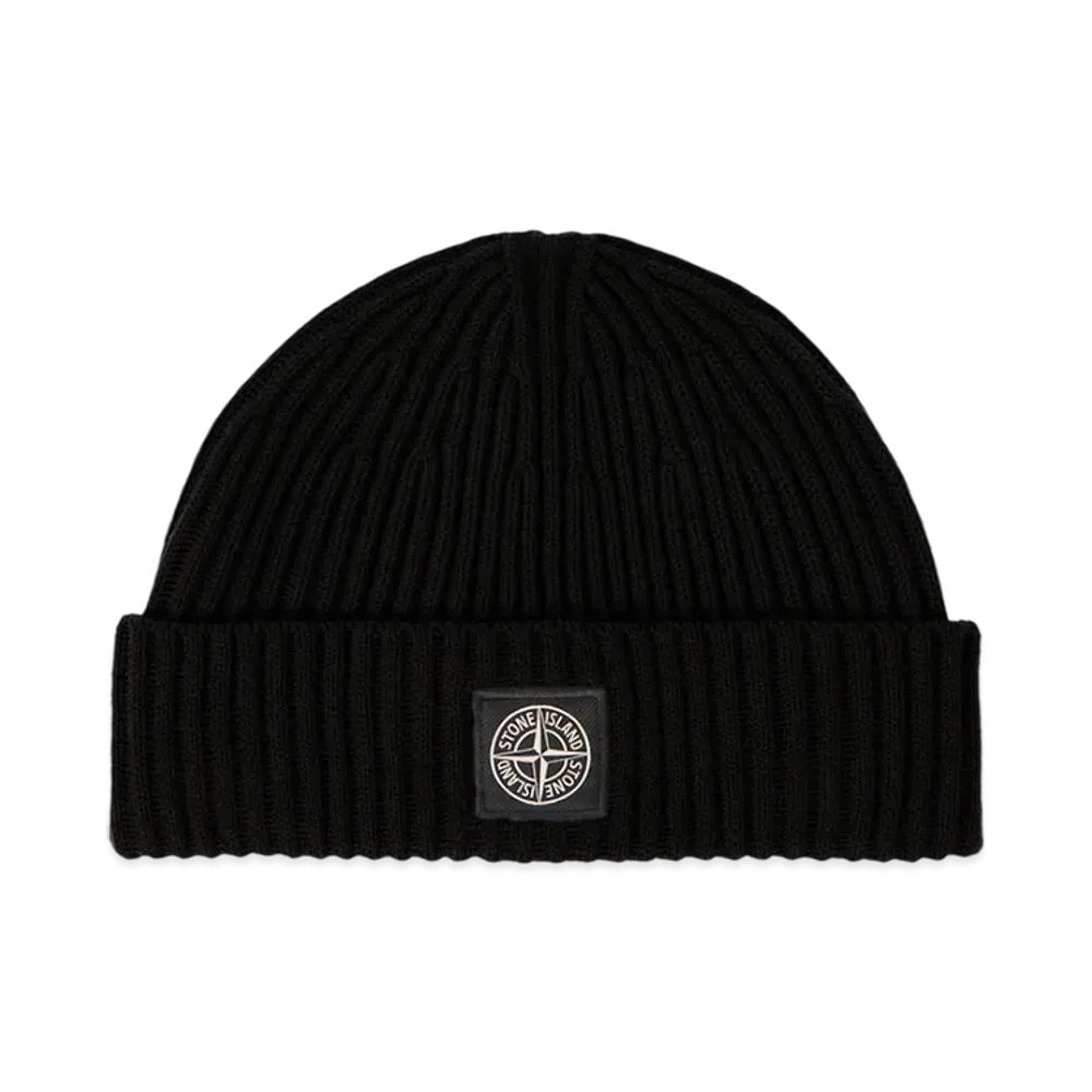 Stone Island Full Rib Wool Beanie Black