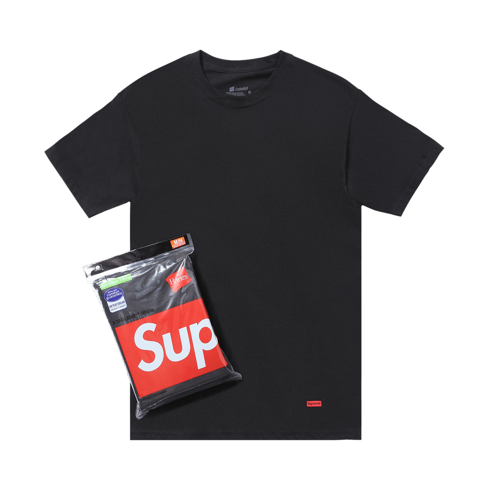 Supreme x Hanes Tagless Tees (3 Pack) Black - Im Your Wardrobe