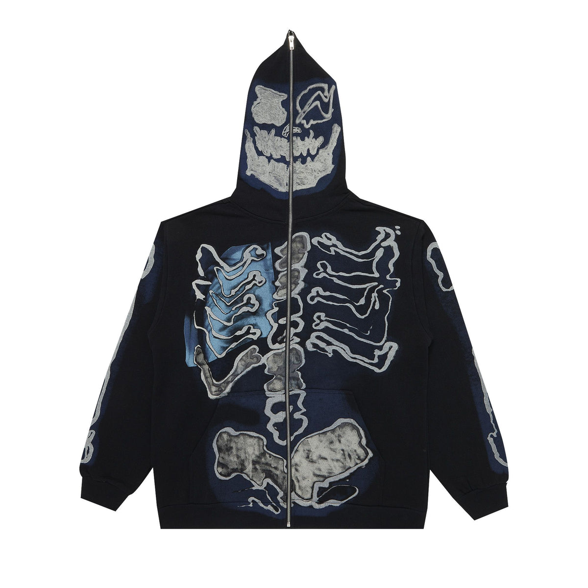 Travis Scott Cactus Jack For Fragment Skeleton Graffiti Full Zip Hoodie Black front