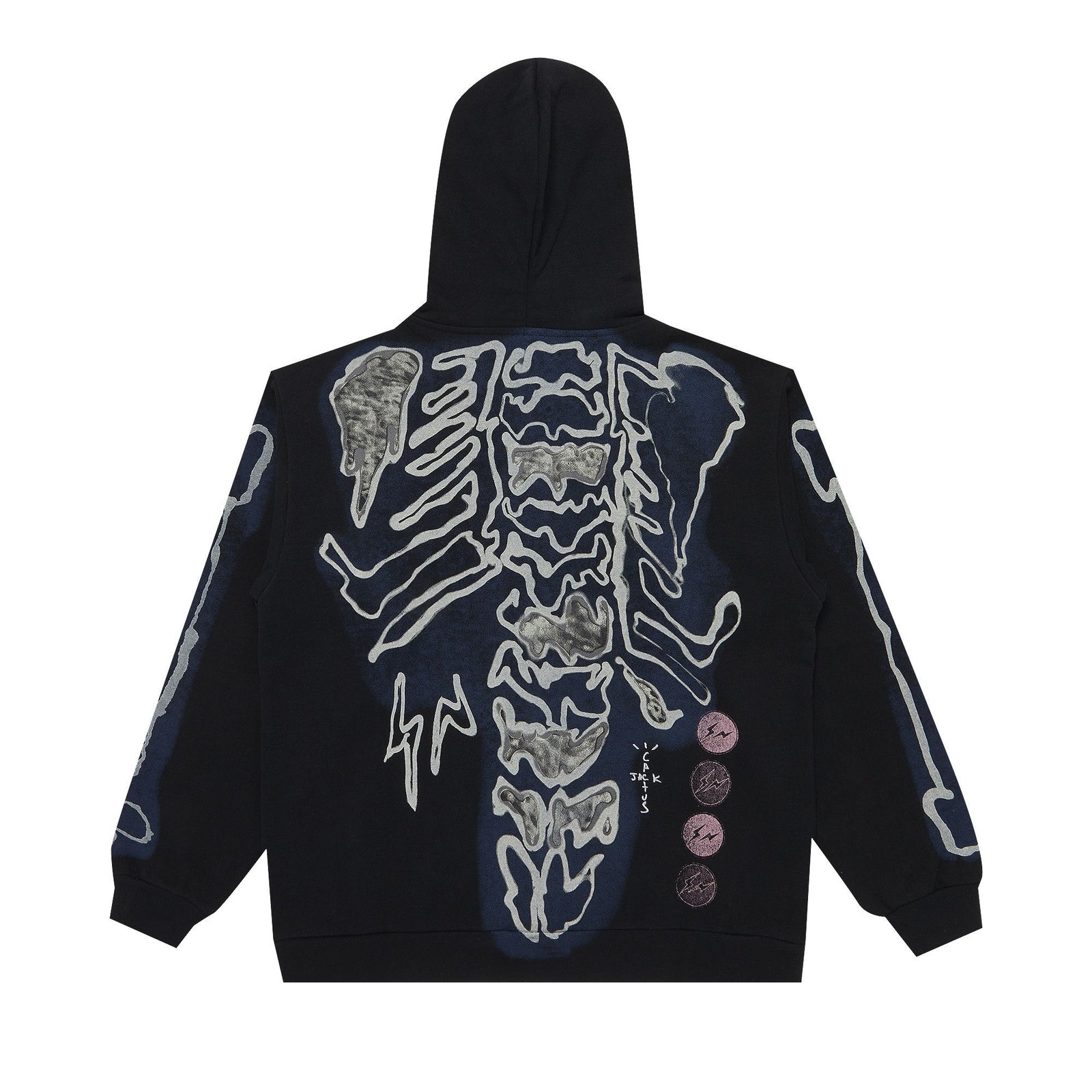 Travis Scott Cactus Jack For Fragment Skeleton Graffiti Full Zip Hoodie Black front