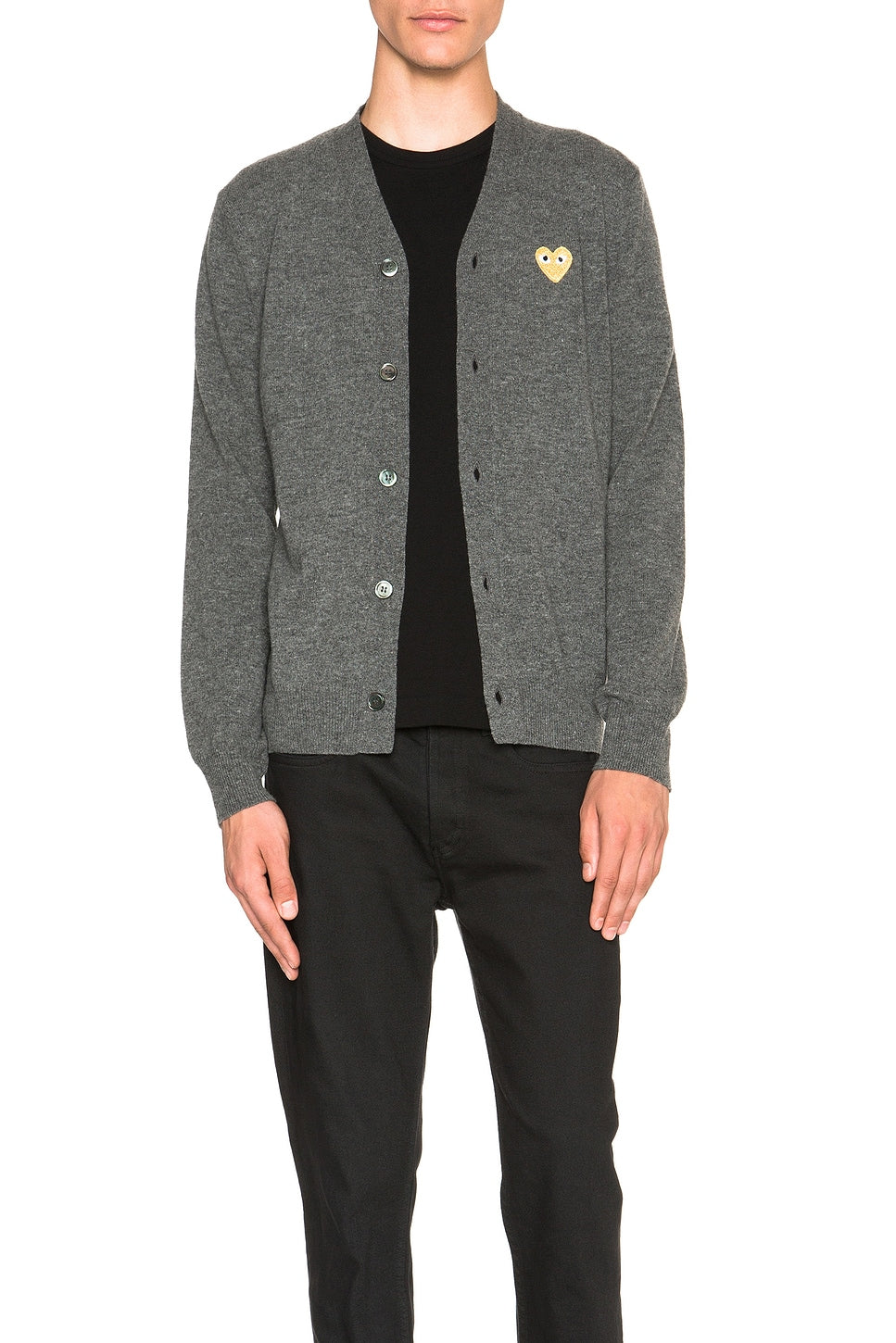 Comme des Garcons PLAY Cardigan With Gold Emblem Grey - Im Your Wardrobe